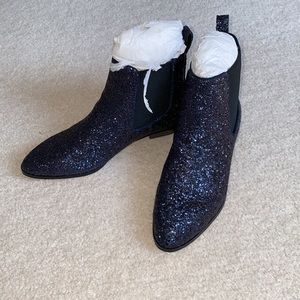 New J.Crew Navy Glitter Chelsea boots 35.5 5.5